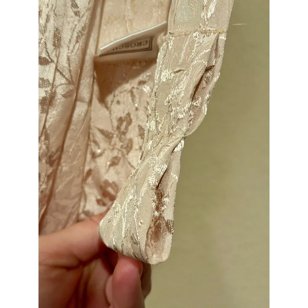 CROSCILL HOME Set 2 Curtain Panels Tan Jacquard Leaf Vine Pattern‎ Rod Pocket